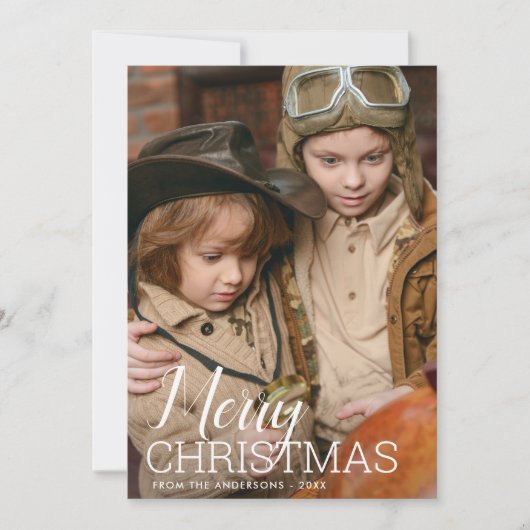 Merry Kerstmis Modern Script Photo Feestdagenkaart (Voorkant)