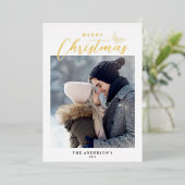 Merry Kerstmis Modern Script Photo Gold Folie Feestdagenkaart (Staand Voorkant)