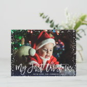 Merry Kerstmis Modern Script PHOTO Greeting Feestdagenkaart (Staand voorkant)