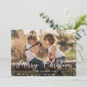 Merry Kerstmis Modern Script PHOTO Greeting Feestdagenkaart (Staand voorkant)