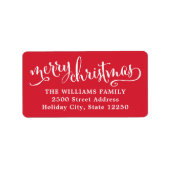 Merry Kerstmis Modern Script Red Return-adres Etiket (Voorkant)