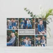 Merry Kerstmis Modern Silver Photo Collage Feestdagenkaart (Staand voorkant)