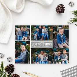Merry Kerstmis Modern Silver Photo Collage Feestdagenkaart