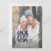 Merry Kerstmis Modern Silver Script Photo Collage Feestdagenkaart (Voorkant)