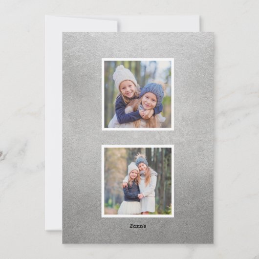 Merry Kerstmis Modern Silver Script Photo Collage Feestdagenkaart (Achterkant)