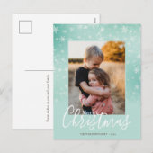 Merry Kerstmis Modern Snowy Winter Green Foto Feestdagenkaart (Voorkant / Achterkant)