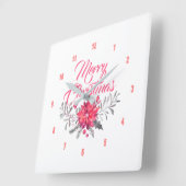 Merry Kerstmis Modern Typography Flowers Bouquet Vierkante Klok (Hoek)