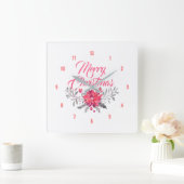 Merry Kerstmis Modern Typography Flowers Bouquet Vierkante Klok (Huis)