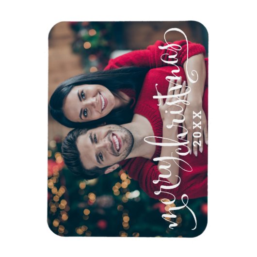 Merry Kerstmis Modern White Script-foto Magneet (Verticaal)