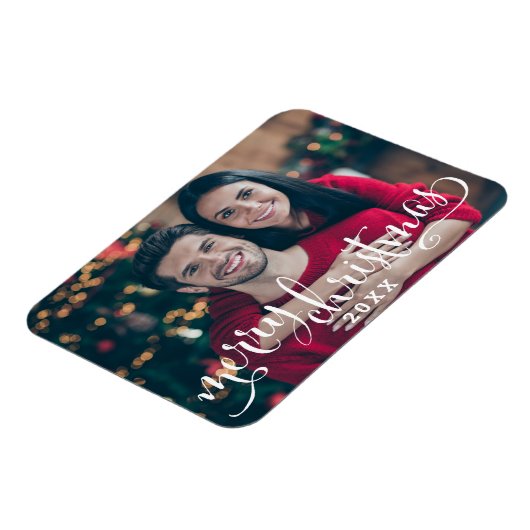 Merry Kerstmis Modern White Script-foto Magneet (Linkerzijde)