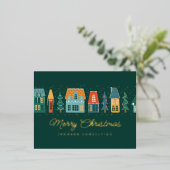 Merry Kerstmis Modern Winter Snow Village Folie Feestdagen Briefkaart (Staand Voorkant)