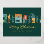 Merry Kerstmis Modern Winter Snow Village Folie Feestdagen Briefkaart (Voorkant)