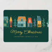 Merry Kerstmis Modern Winter Snow Village Folie Feestdagenkaart (Voorkant)