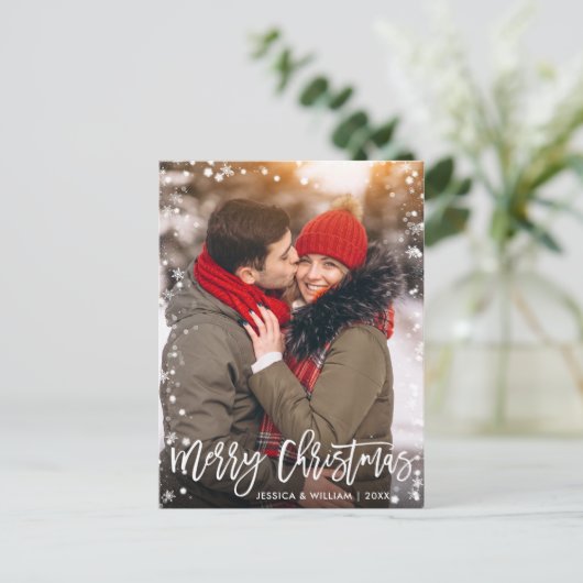 Merry Kerstmis Moderne PHOTO-groet in penseelscrip Briefkaart (Staand voorkant)