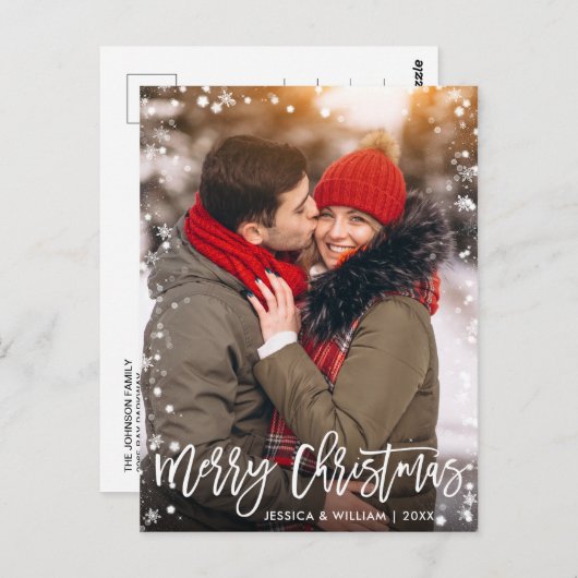 Merry Kerstmis Moderne PHOTO-groet in penseelscrip Briefkaart (Voorkant / Achterkant)