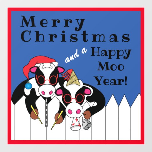 Merry Kerstmis Moo Year Window Cling Raamsticker (Vel)