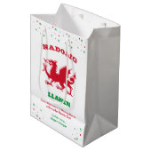 Merry Kerstmis Nadolig Llawen Red Welsh Dragon Medium Cadeauzakje (Voorkant Gekanteld)