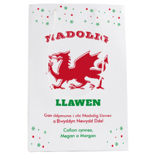Merry Kerstmis Nadolig Llawen Red Welsh Dragon Medium Cadeauzakje