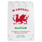 Merry Kerstmis Nadolig Llawen Red Welsh Dragon Medium Cadeauzakje (Achterkant)