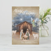 Merry Kerstmis Natitivity Manger Scene Waterverf Feestdagenkaart (Staand voorkant)