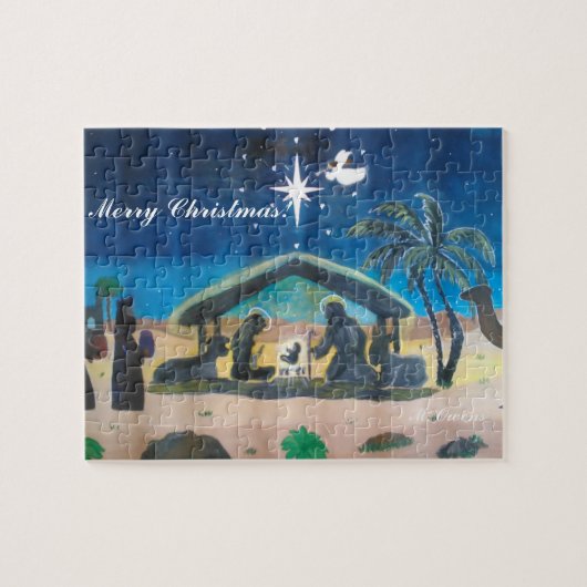 Merry Kerstmis Natitivity Scene Puzzle Legpuzzel (Horizontaal)