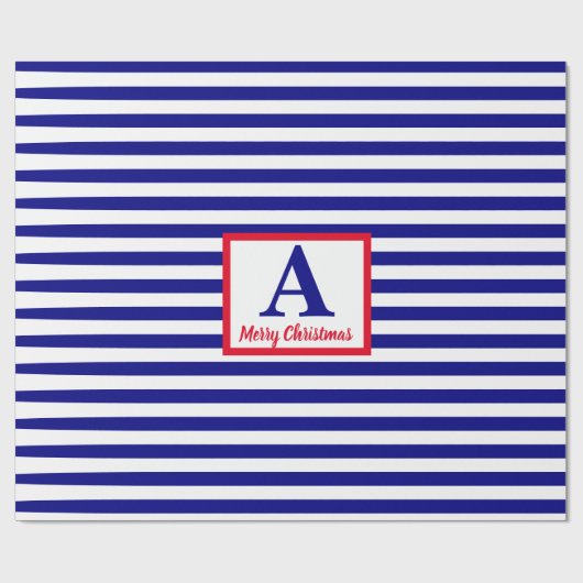 Merry Kerstmis Nautical Monogram Red Blue Cadeaupapier (Vlak)