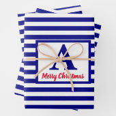 Merry Kerstmis Nautical Monogram Red Blue Inpakpapier Vel (In situ)