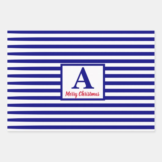 Merry Kerstmis Nautical Monogram Red Blue Inpakpapier Vel (Voorkant)