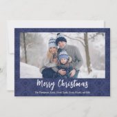 Merry Kerstmis Navy Blue Snowflake 2 Foto Feestdagenkaart (Voorkant)