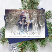 Merry Kerstmis Navy Blue Snowflake 4 Foto Feestdagenkaart