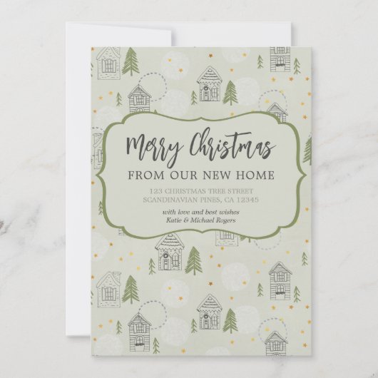 Merry Kerstmis New Home Nordic Village Moving Aankondiging (Voorkant)