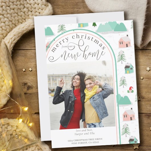 Merry Kerstmis New Home Photo Mountain House Aankondiging