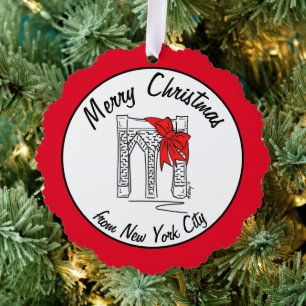 Merry Kerstmis New York City Brooklyn Bridge Bow Ornament Kaart