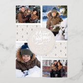 Merry Kerstmis Noordse Pine 4 Foto Collage Silver Folie Feestdagenkaart (Voorkant)