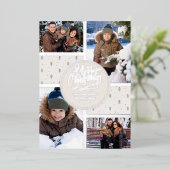 Merry Kerstmis Noordse Pine 4 Foto Collage Silver Folie Feestdagenkaart (Staand Voorkant)