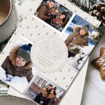 Merry Kerstmis Noordse Pine 4 Foto Collage Silver Folie Feestdagenkaart<br><div class="desc">Pas deze luxe zilveren kerstkaart aan met vier van uw favoriete foto's. Het ontwerp is voorzien van minimalistische noordse stekels met een handgeschreven kalligrafie met "prettige kerst". De sjabloon is klaar voor gebruik om uw vier foto's en jouw namen toe te voegen, die in echte folie worden gepost. Uw afbeeldingen...</div>