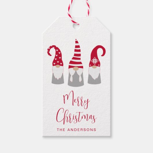 Merry Kerstmis Nordic Gnomes Holiday Cadeaulabel (Voorkant)
