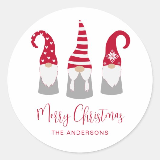 Merry Kerstmis Nordic Gnomes Holiday Ronde Sticker (Voorkant)