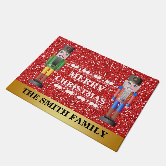 Merry Kerstmis Nutcrackers Red Gold Welkom Deurmat (Schuin)