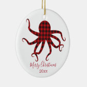Merry Kerstmis Octopus Red Black Pset Keramisch Ornament (Rechts)