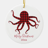 Merry Kerstmis Octopus Red Black Pset Keramisch Ornament (Voorkant)