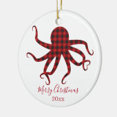 Merry Kerstmis Octopus Red Black Pset Keramisch Ornament (Links)