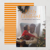 Merry Kerstmis Oranje White Eenvoudige foto Feestdagenkaart (Voorkant / Achterkant)