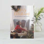 Merry Kerstmis Oranje White Eenvoudige foto Feestdagenkaart (Staand voorkant)