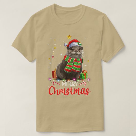 Merry Kerstmis Otter Santa Hat Tree Lights Pajama T-shirt (Design voorkant)
