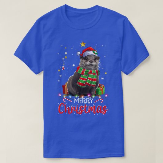 Merry Kerstmis Otter Santa Hat Tree Lights Pajama T-shirt (Design voorkant)