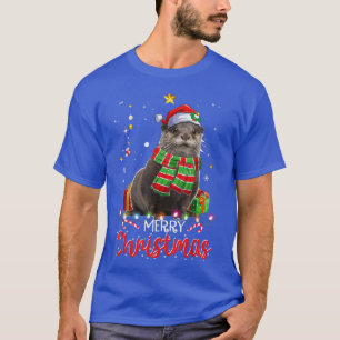 Merry Kerstmis Otter Santa Hat Tree Lights Pajama T-shirt