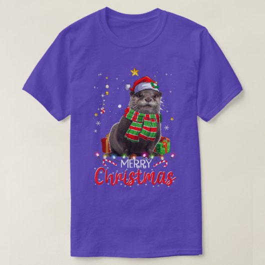 Merry Kerstmis Otter Santa Hat Tree Lights Pajama T-shirt (Design voorkant)
