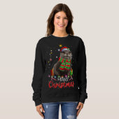 Merry Kerstmis Otter Santa Hat Tree Lights Pajama Trui (Voorkant volledig)