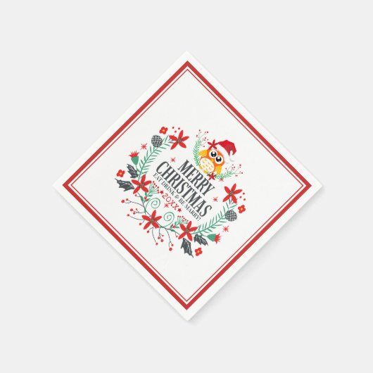 Merry Kerstmis Owl Wreate Servet (Hoek)